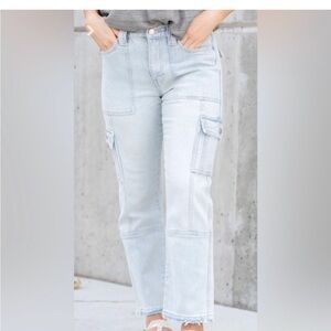 Kancan Winston high rise cargo Blue Cargo straight leg Jeans